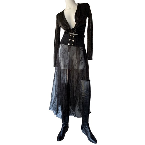French Designer Biche de Bère vintage tiered/crinkled/pliseé sheer maxi skirt - Picture 10 of 15